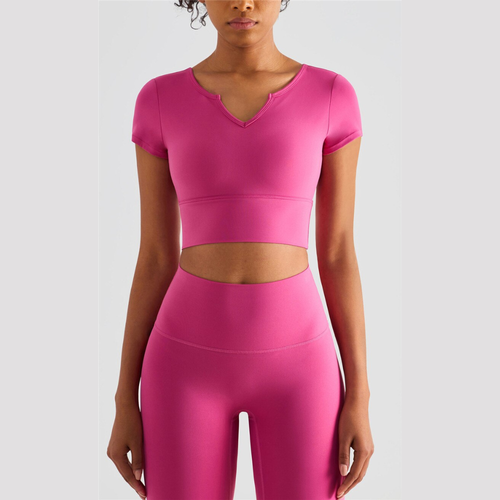 Sun Salute Pink V-neck  Tight Top